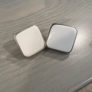 Square silver toned white enamel vintage retro earrings